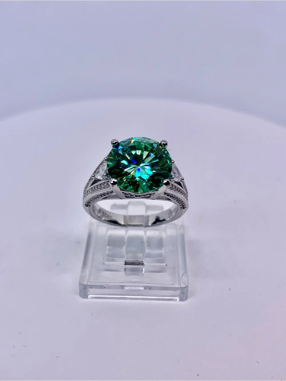 Green Blue Vintage Solitaire Moissanite Ring Women Jewelry 5 Ct 925 Silver GRA